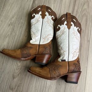 Elegant Brown and White Heeled Western Boots